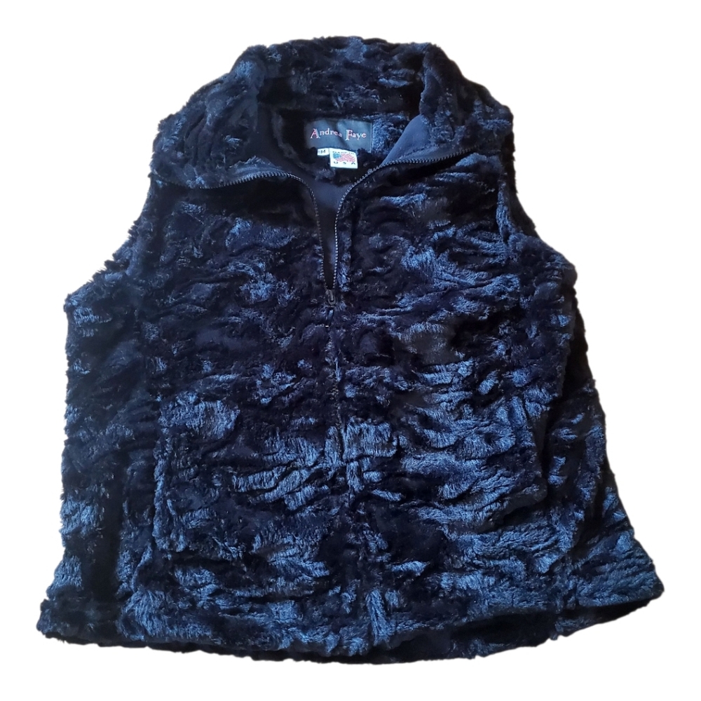 Andrea Faye Black Faux Fur Vest Size Medium